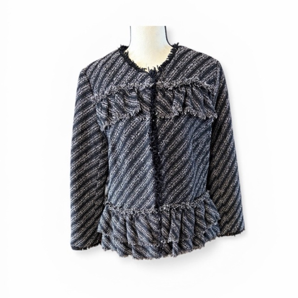 Ann Taylor Tweed Striped Ruffle Jacket - Picture 2 of 6
